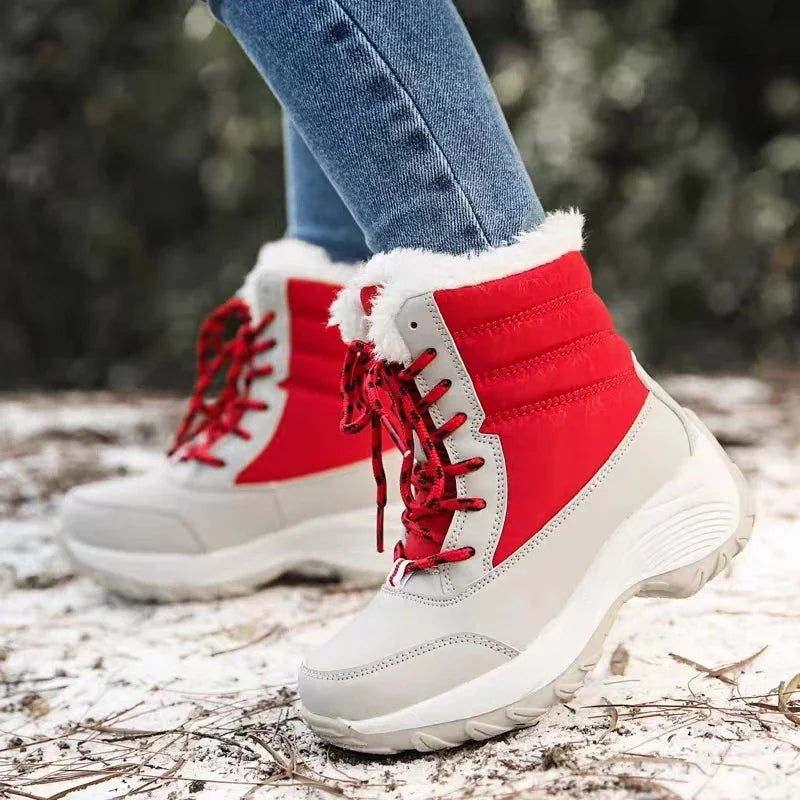 Chargez l&#39;image dans la visionneuse de la galerie, Women Plush Winter Snow Lace-Up Boots
