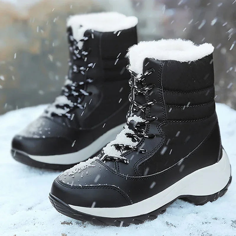 Chargez l&#39;image dans la visionneuse de la galerie, Women Plush Winter Snow Lace-Up Boots
