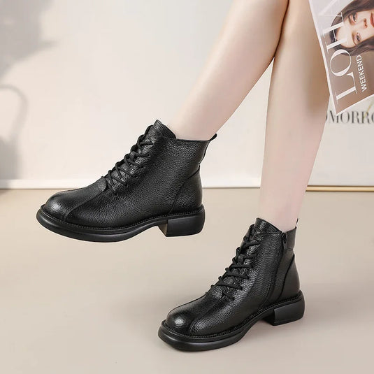 Women's Stylish Casual Leather Boots Fur/No Fur