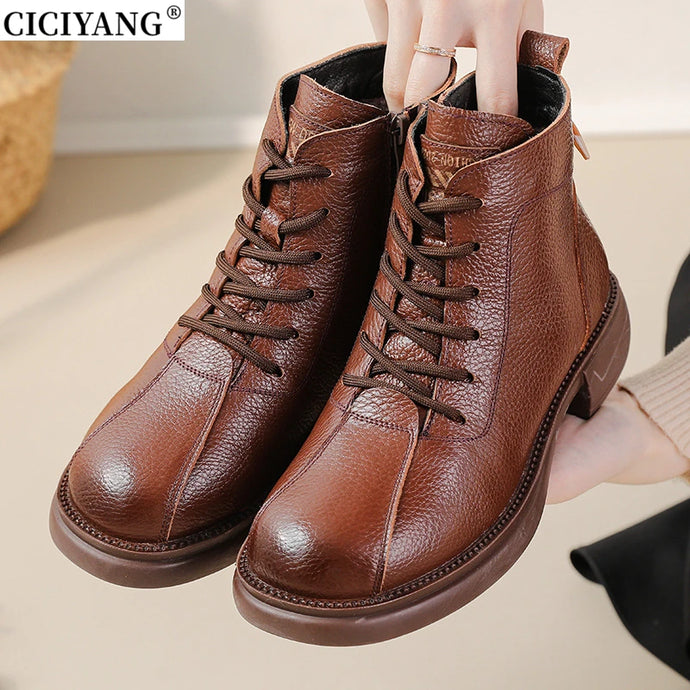 Women's Stylish Casual Leather Boots Fur/No Fur