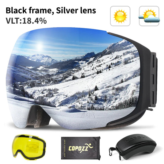 Professional Magnetic Ski Goggles for Men & Women UV400 Protection Anti-fog Snowboard Ski Glasses