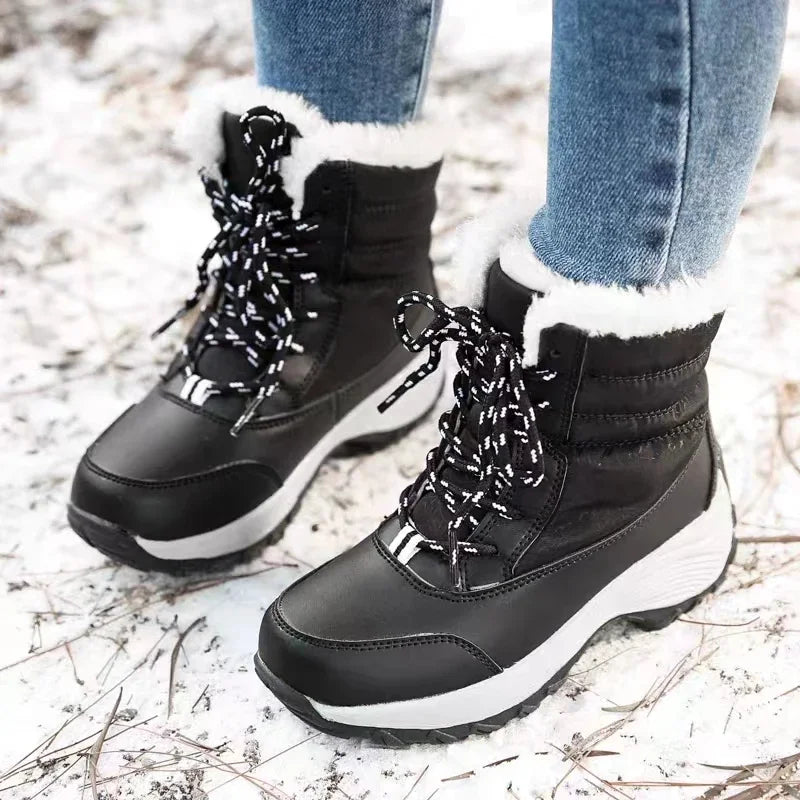 Chargez l&#39;image dans la visionneuse de la galerie, Women Plush Winter Snow Lace-Up Boots
