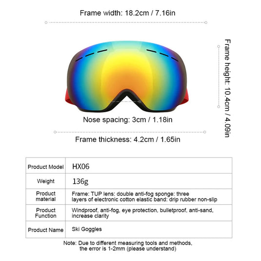 Skiing Goggles HX06 Double Large Spherical Layer Anti-fog Glass